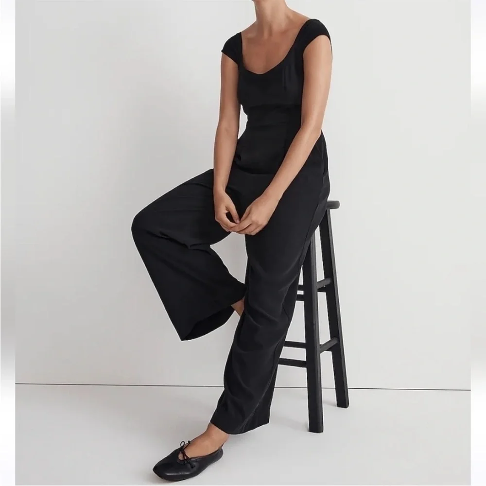 NEW WITH TAGS Madewell True Black Cap-Sleeve Crop Wide-Leg Jumpsuit Size 2 NO118